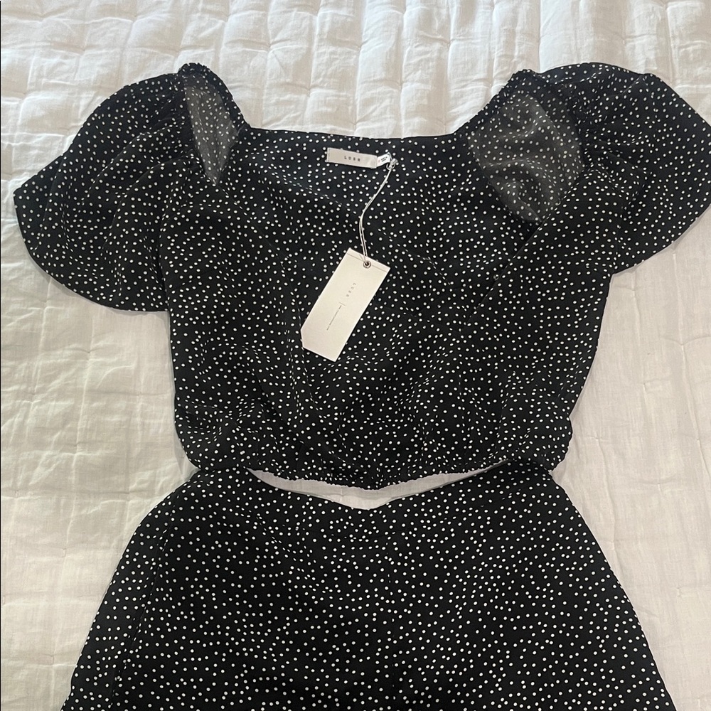 Black White Polka Dot Crop Top & Short Set